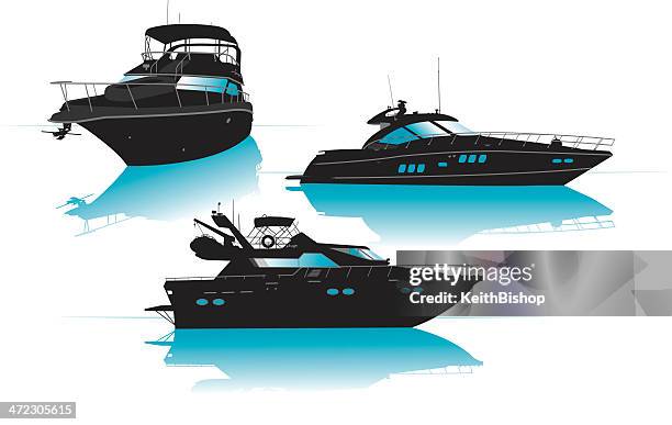 luxury boats or yachts - recreational pursuit - motorboating stock illustrations