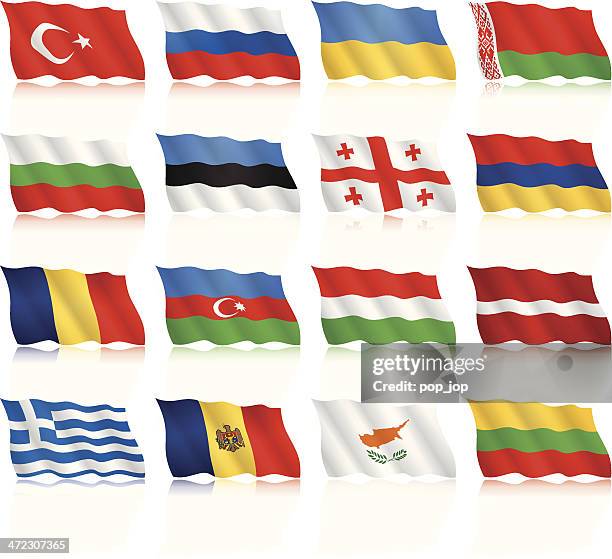 flaggen von osten und dem südlichen europa-winkt form - flagge von georgien stock-grafiken, -clipart, -cartoons und -symbole