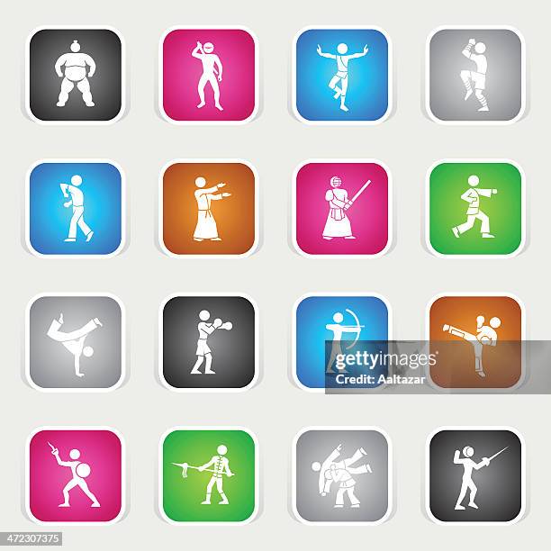 multicolor icons - martial arts - aikido stock illustrations