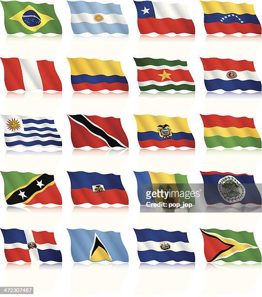 stockillustraties, clipart, cartoons en iconen met waving flags of south and central america - suriname