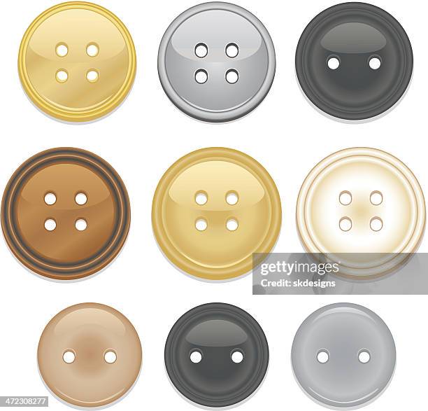 collection of shiny clothing buttons - button sewing item stock illustrations