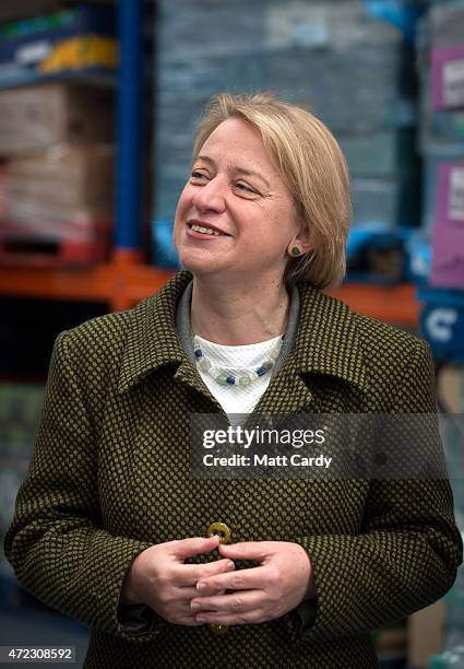 Green Party leader Natalie Bennett speaks with staff at FoodShare, a food distribution organisation for the vunerable and needy on May 6, 2015 in...