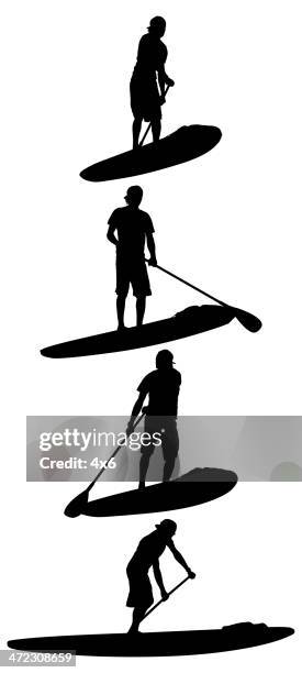 men paddle surfing - paddleboarding stock illustrations