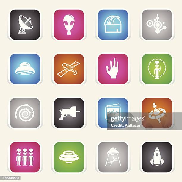 mehrfarbig icons-ufo - pink pistols stock-grafiken, -clipart, -cartoons und -symbole