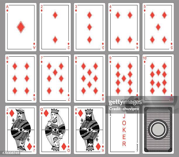 stockillustraties, clipart, cartoons en iconen met set playing cards of diamonds. - joker card