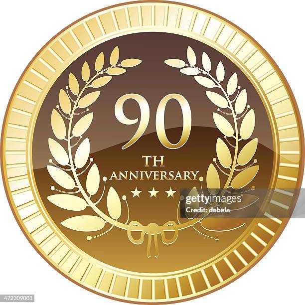 ninetieth jubiläum shield - 80 89 jahre stock-grafiken, -clipart, -cartoons und -symbole