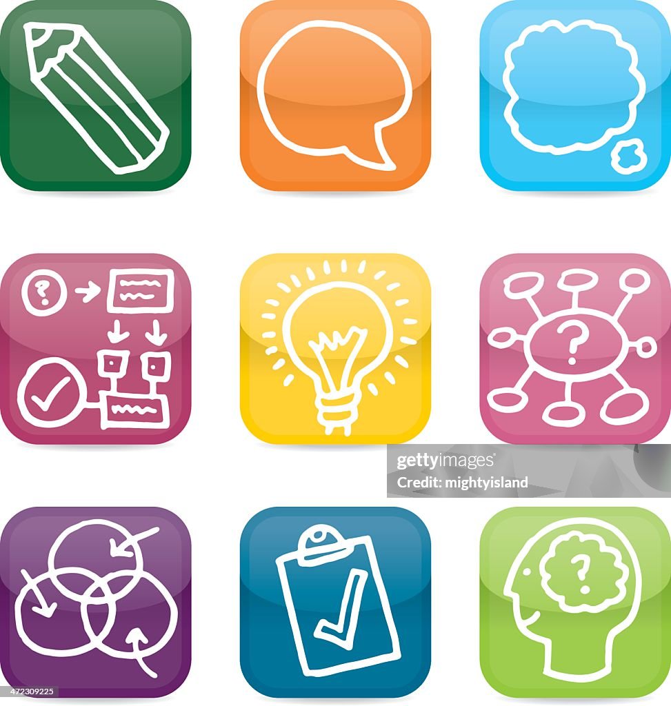 Idea and concept glossy icon set