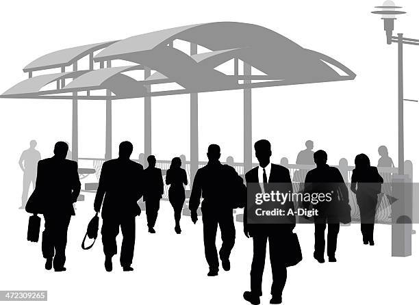 busy bus stop - man bus stop stock illustrations