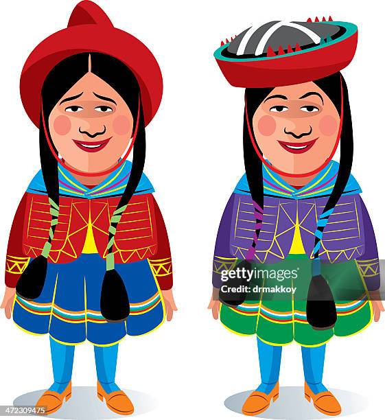 peruvian woman - machu picchu stock illustrations
