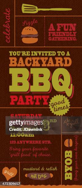 backyard bbq themed invitation template - bbq invite stock illustrations