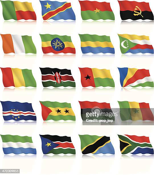 stockillustraties, clipart, cartoons en iconen met waving flags collection - africa - benin