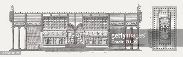 temple of venus and roma, rome, wood engraving, published 1874 - roman forum stock illustrations