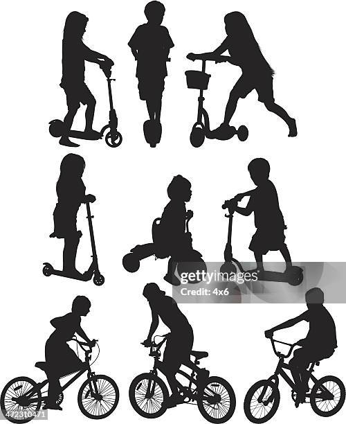 multilpe image of children - cyclist portrait stock illustrations