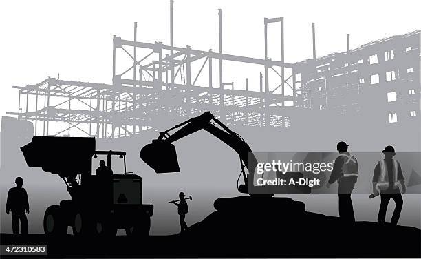 earth movers - vector construction stock illustrations