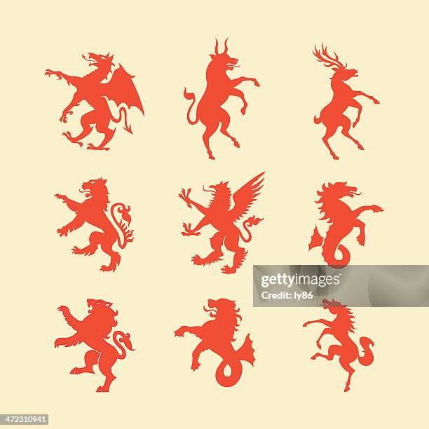 heraldry animals - bull animal stock illustrations