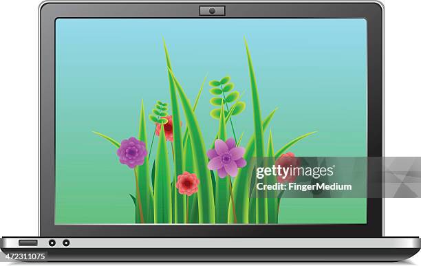 laptop with flowers - screen saver stock illustrations