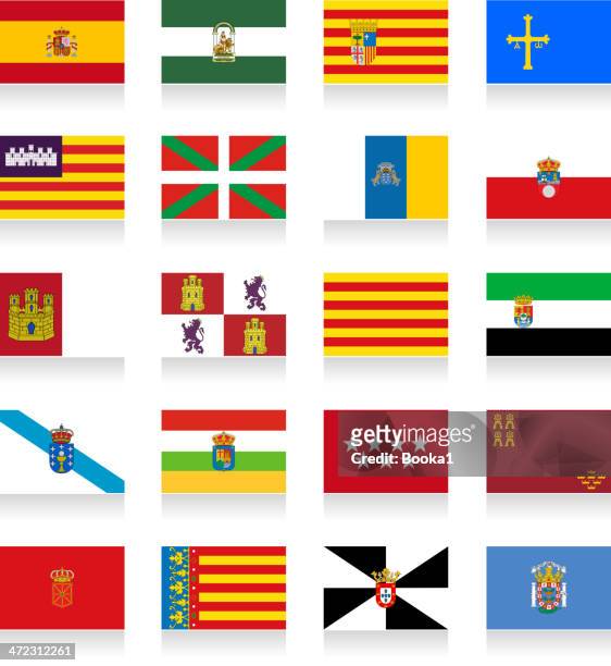 spain autonomous communities flag collection - spain stock illustrations