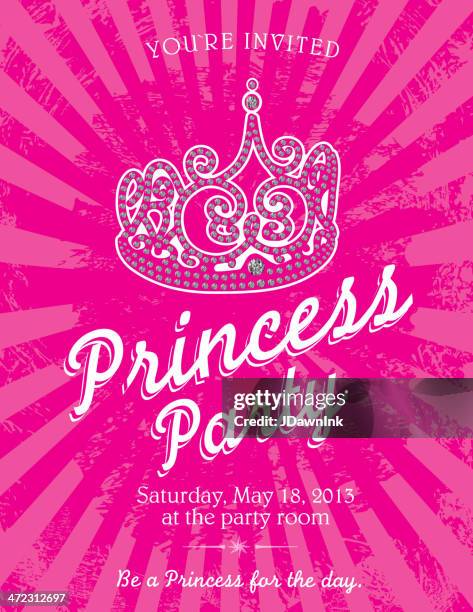 bildbanksillustrationer, clip art samt tecknat material och ikoner med princess pink party themed invitation design template - tiara