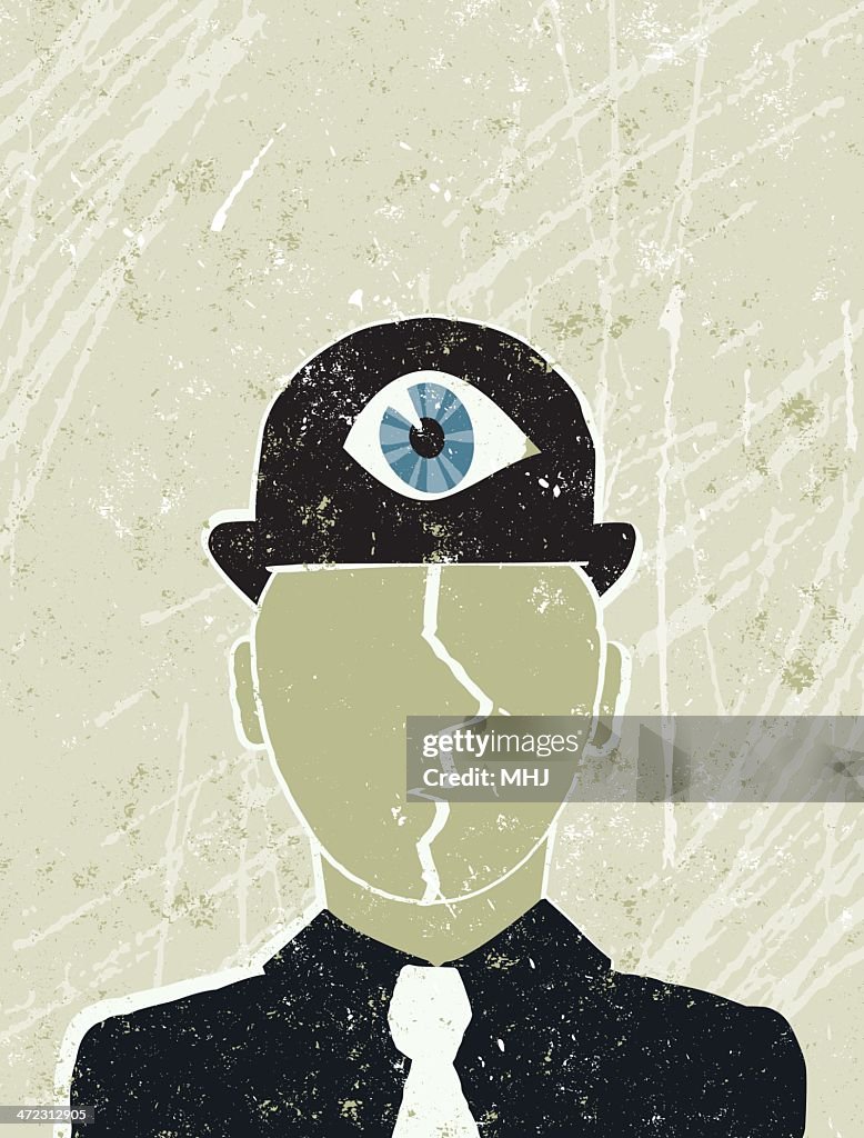 Thinking Business Man with an Eye on his Hat