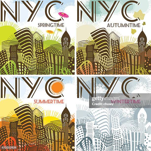 nyc seasons - new york summer stock illustrations