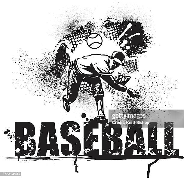 baseball pitcher grunge graphic with type - baseball font stock illustrations