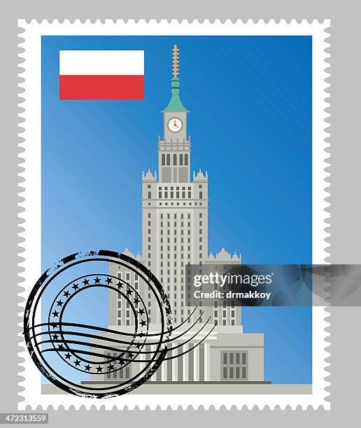 bildbanksillustrationer, clip art samt tecknat material och ikoner med poland stamp - palace of culture and science