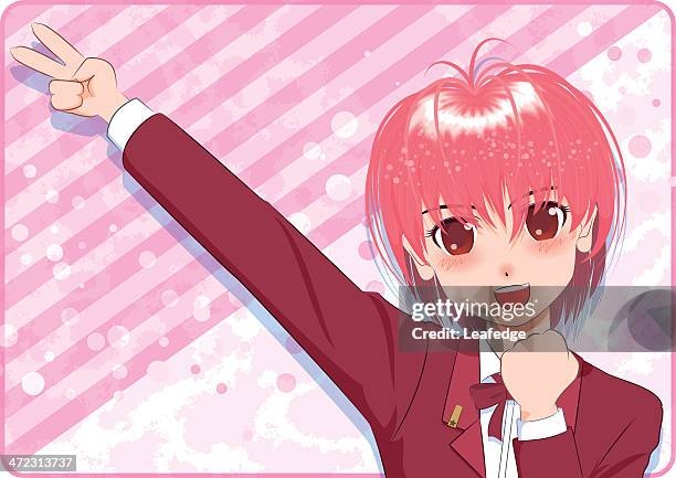 stockillustraties, clipart, cartoons en iconen met japanese manga style[smile girl] - blue blazer