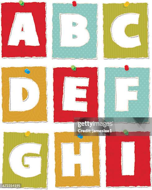 zerrissen papier alphabet - torn paper set stock-grafiken, -clipart, -cartoons und -symbole