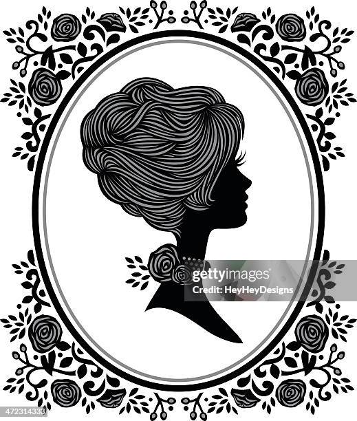 blumenmuster frau kamee - cameo brooch stock-grafiken, -clipart, -cartoons und -symbole