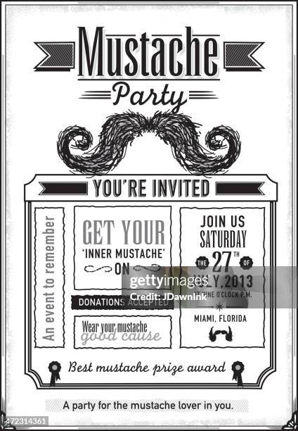 black and white mustache party celebration invitation design template - movember stock illustrations