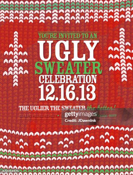 strickmuster'ugly sweater'holiday party feier einladung design-vorlage - weihnachtspullover stock-grafiken, -clipart, -cartoons und -symbole