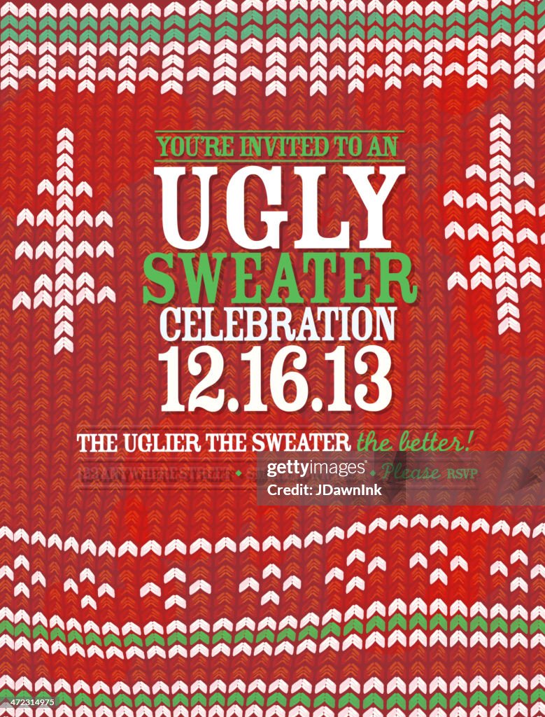 Knit pattern 'Ugly Sweater' Holiday party celebration invitation design template