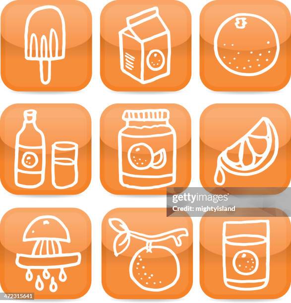 orange icons - fruit juice bottle stock illustrations