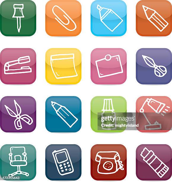 office equipment icon set - stapler stock illustrations
