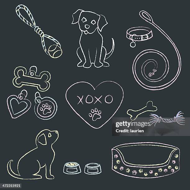 chalk puppies and items - dog bone illustration stock illustrations