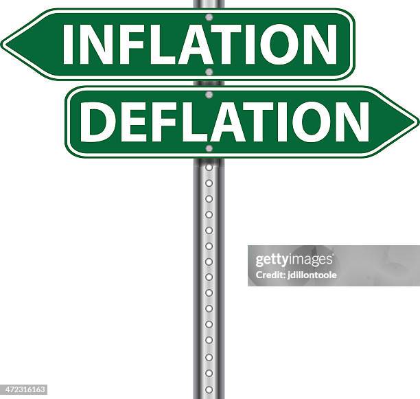 road sign | inflation deflation - quantitative easing stock illustrations