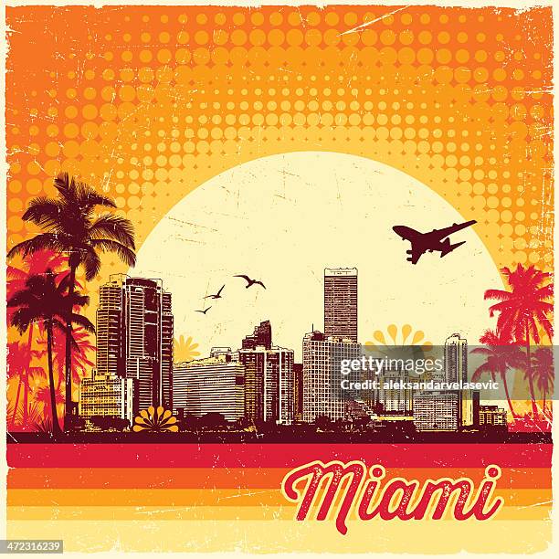 retro miami skyline - palm city florida stock illustrations