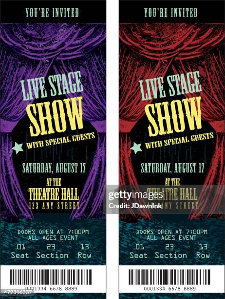 colorful set of theatre show ticket templates - curtain stock illustrations