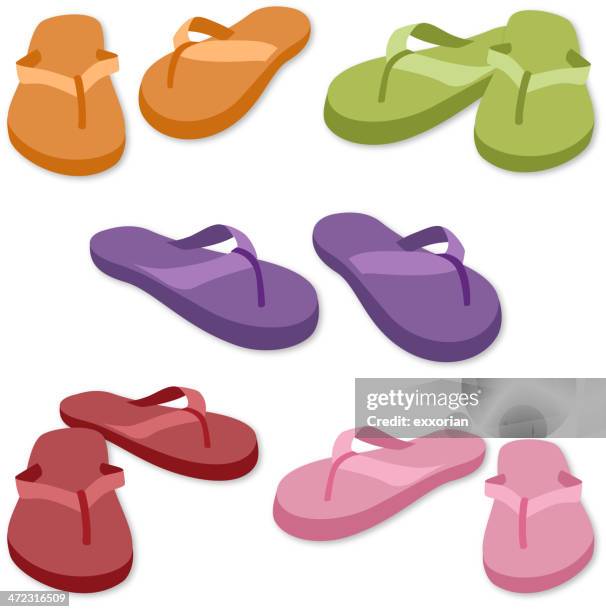 fünf paar farbenfrohe flip-flop - paar gruppierung stock-grafiken, -clipart, -cartoons und -symbole