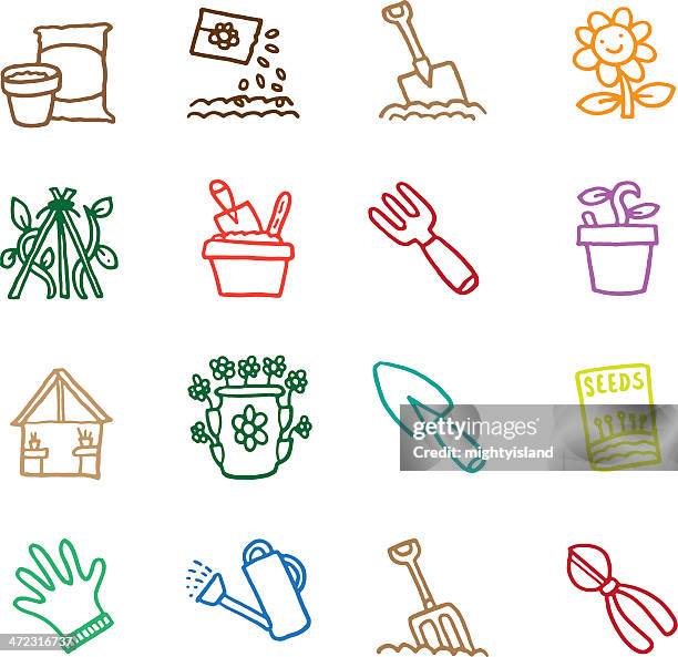 growing things in the garden icon set - shed stock illustrations