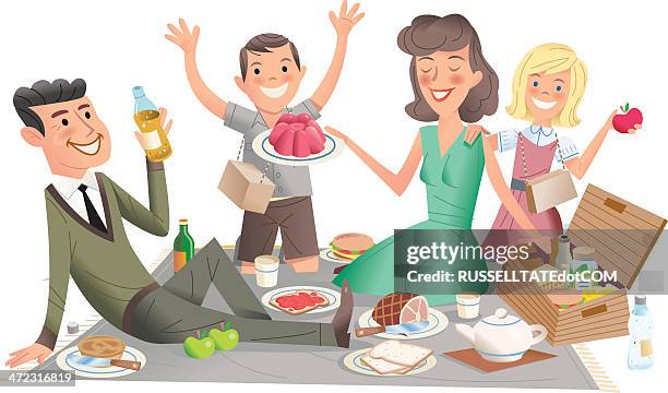 family picnic - family at a picnic stock illustrations