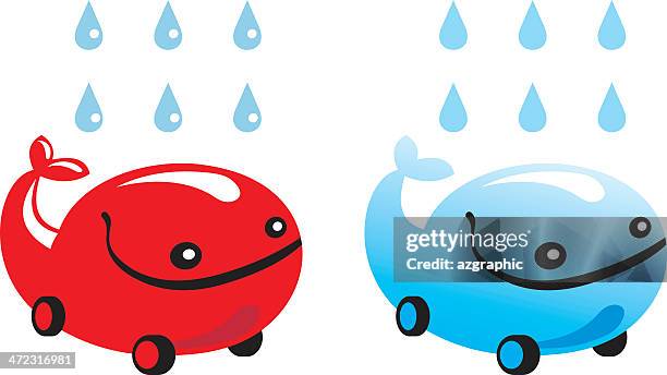 car wash, whale-car illustration - blue whale stock illustrations