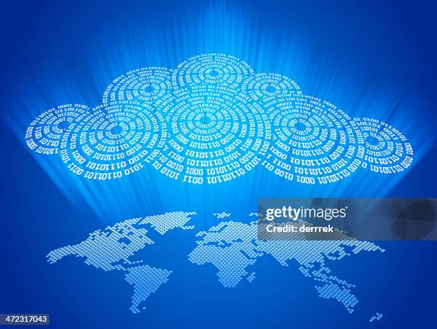 cloud computing global communications - dotted world map stock illustrations