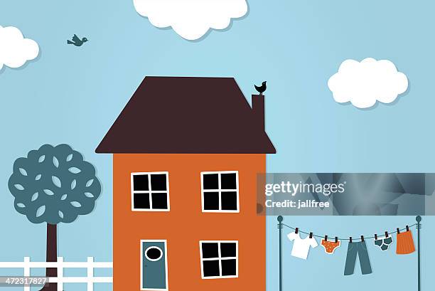 house and washing line - knickers stock illustrations