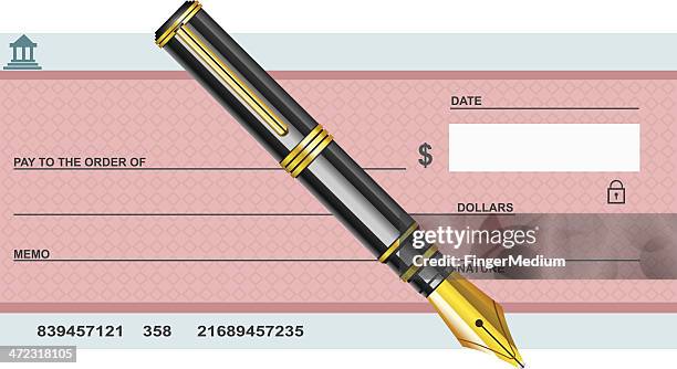 blank cheque with pen - calligraphy pen vector stock illustrations