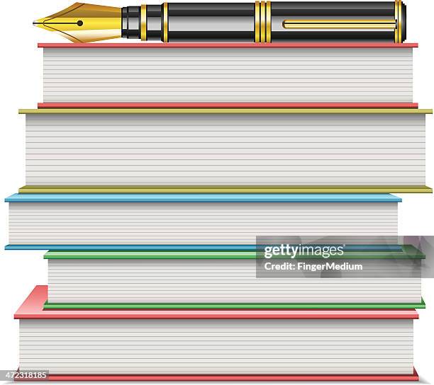 stack of books with pen - school books stack stock illustrations