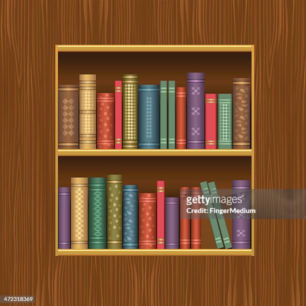 wooden book shelf - book spine stock illustrations