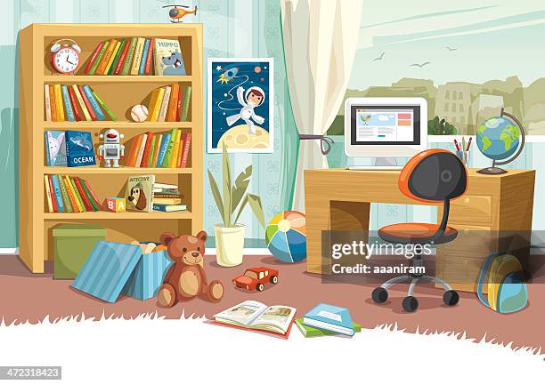 ilustraciones, imágenes clip art, dibujos animados e iconos de stock de niño s habitación - kids room