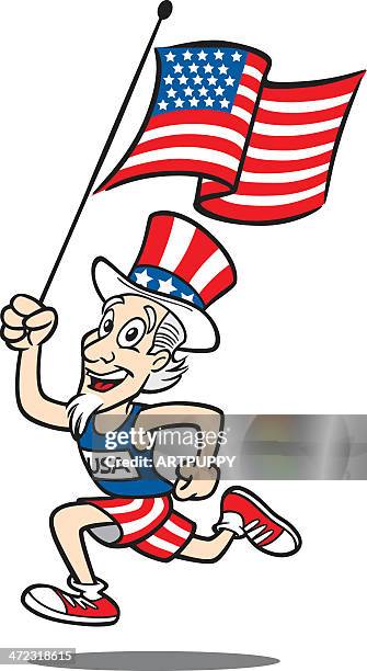 uncle sam marathon running with flag - new york marathon stock illustrations