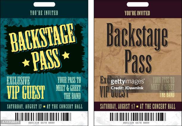 illustrazioni stock, clip art, cartoni animati e icone di tendenza di set di modelli nel backstage pass modello - id card template